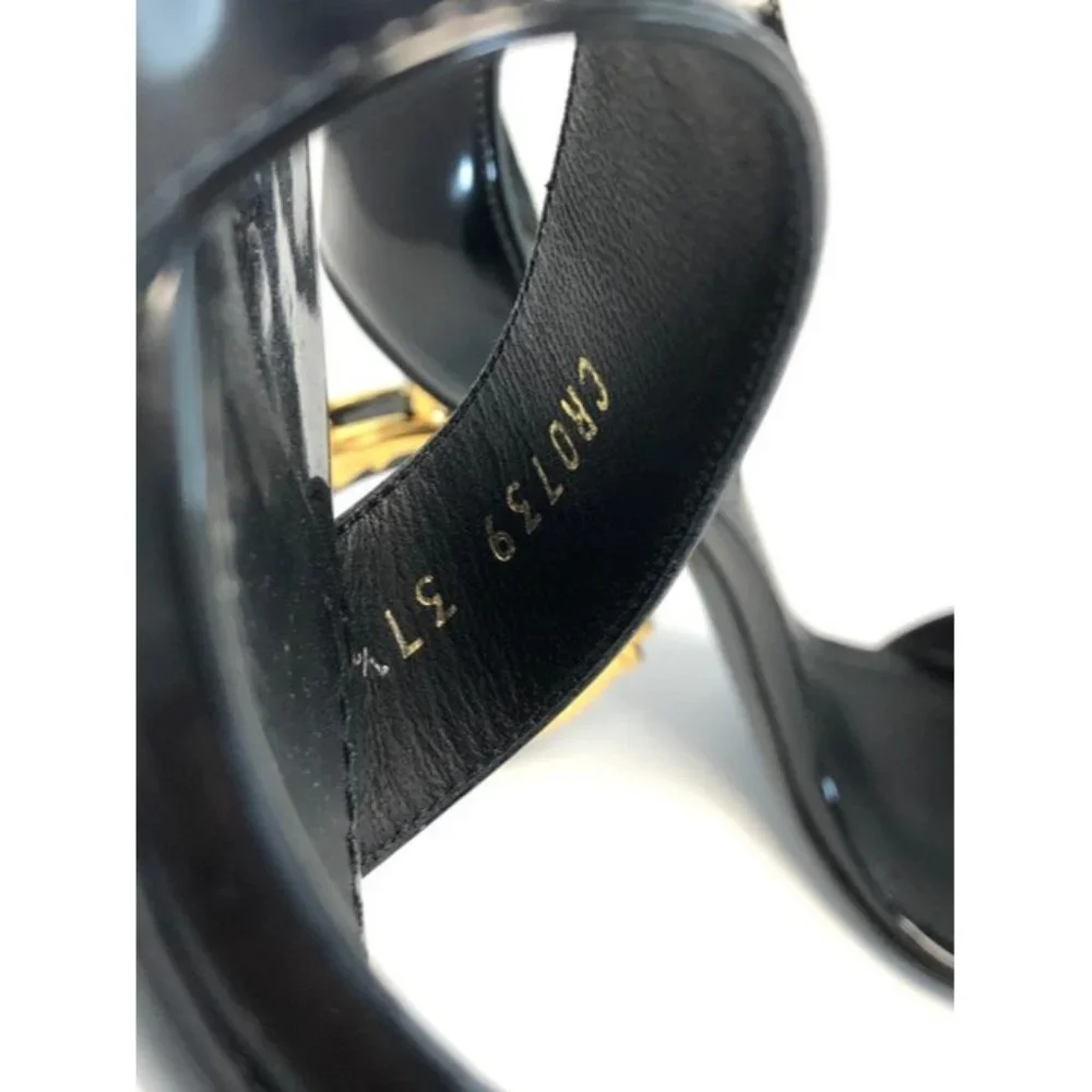 Dolce And Gabbana Black Sculpted Heel Patent Leather Sandals US7.5
